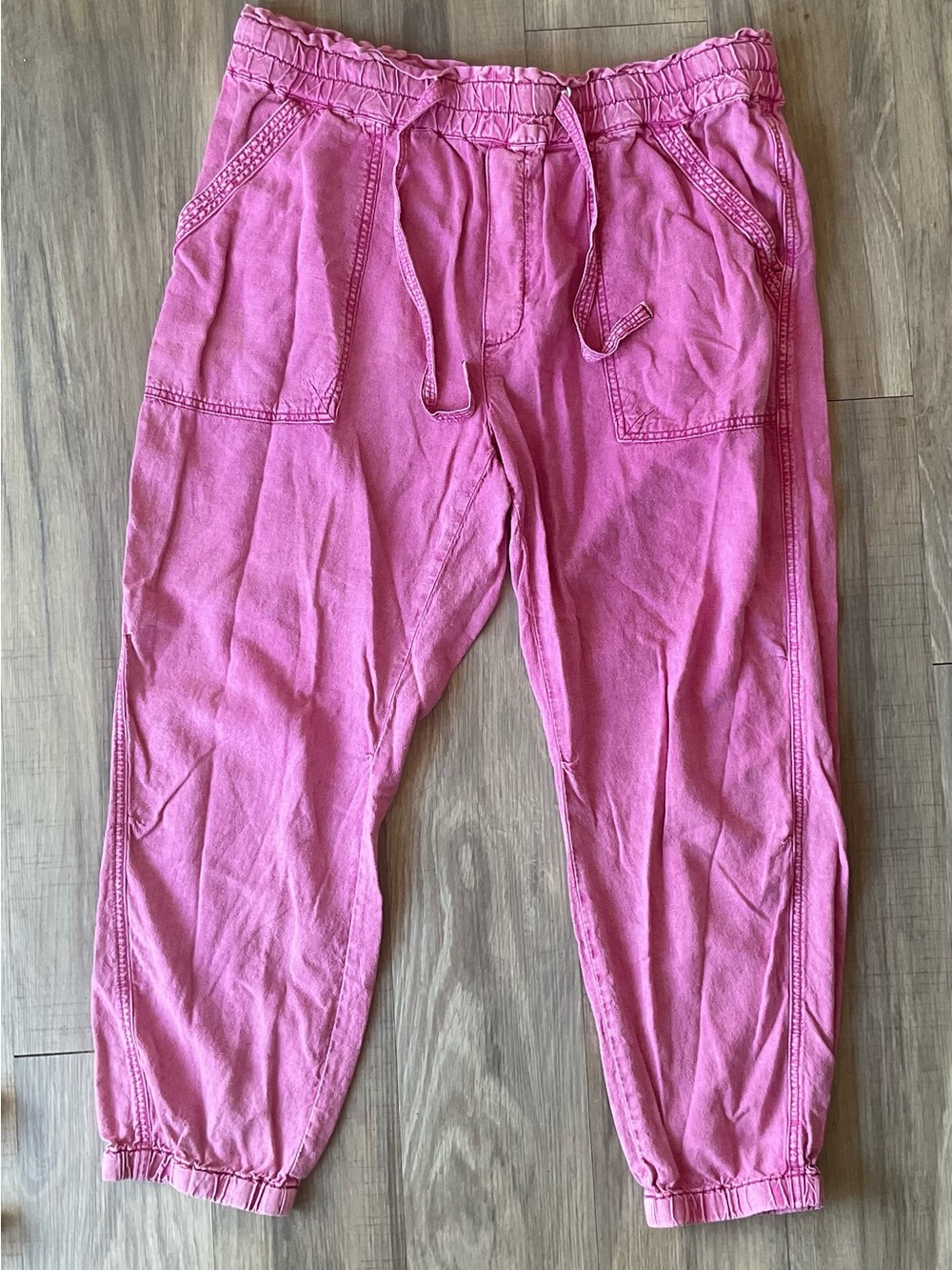 ANTHROPOLOGIE Women’s XL Pink Linen Viscose RHYS Utility Joggers Pants